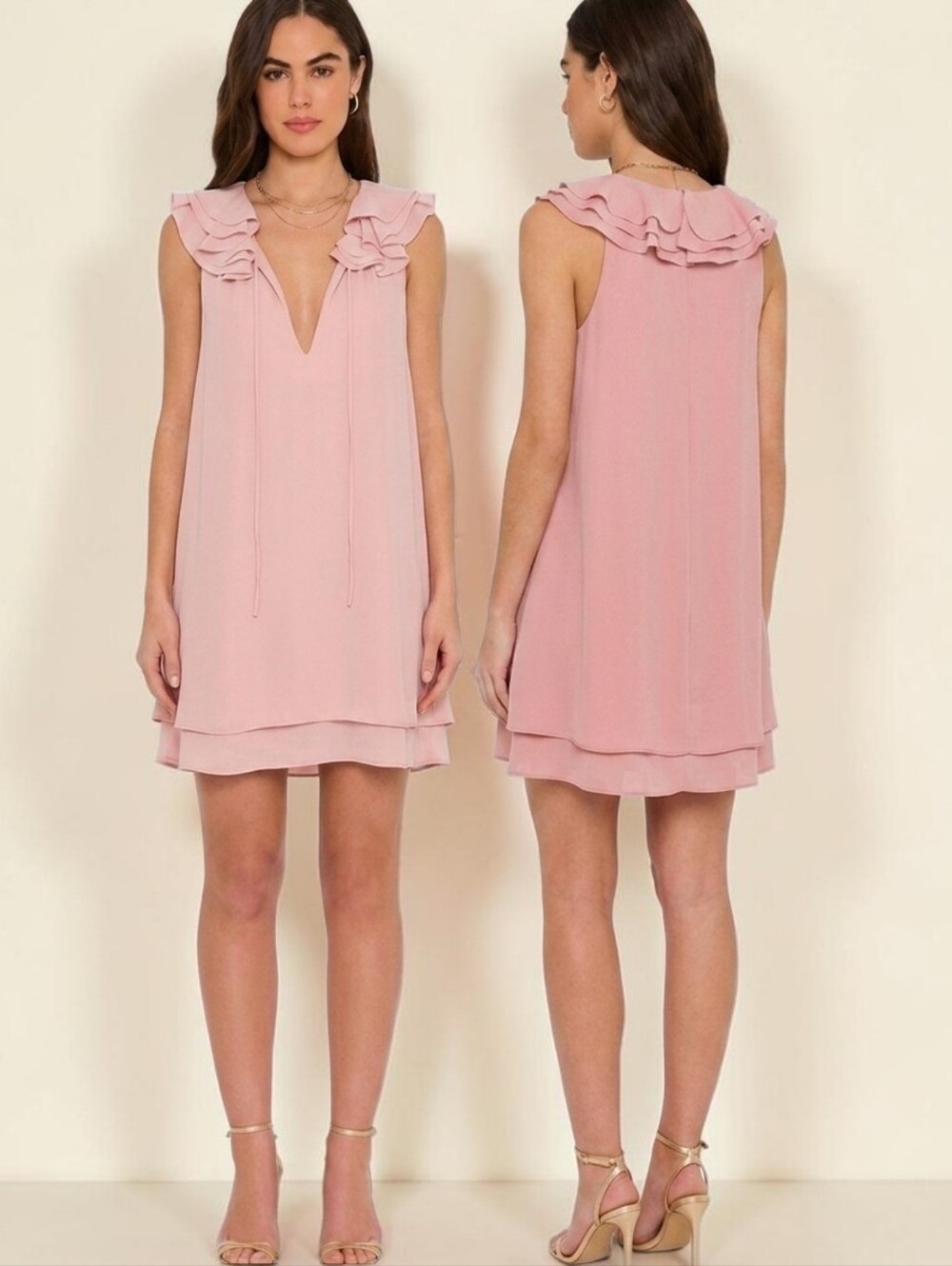 AMANDA UPRICHARD Belle Pink Ruffle Shift Dress - Size S